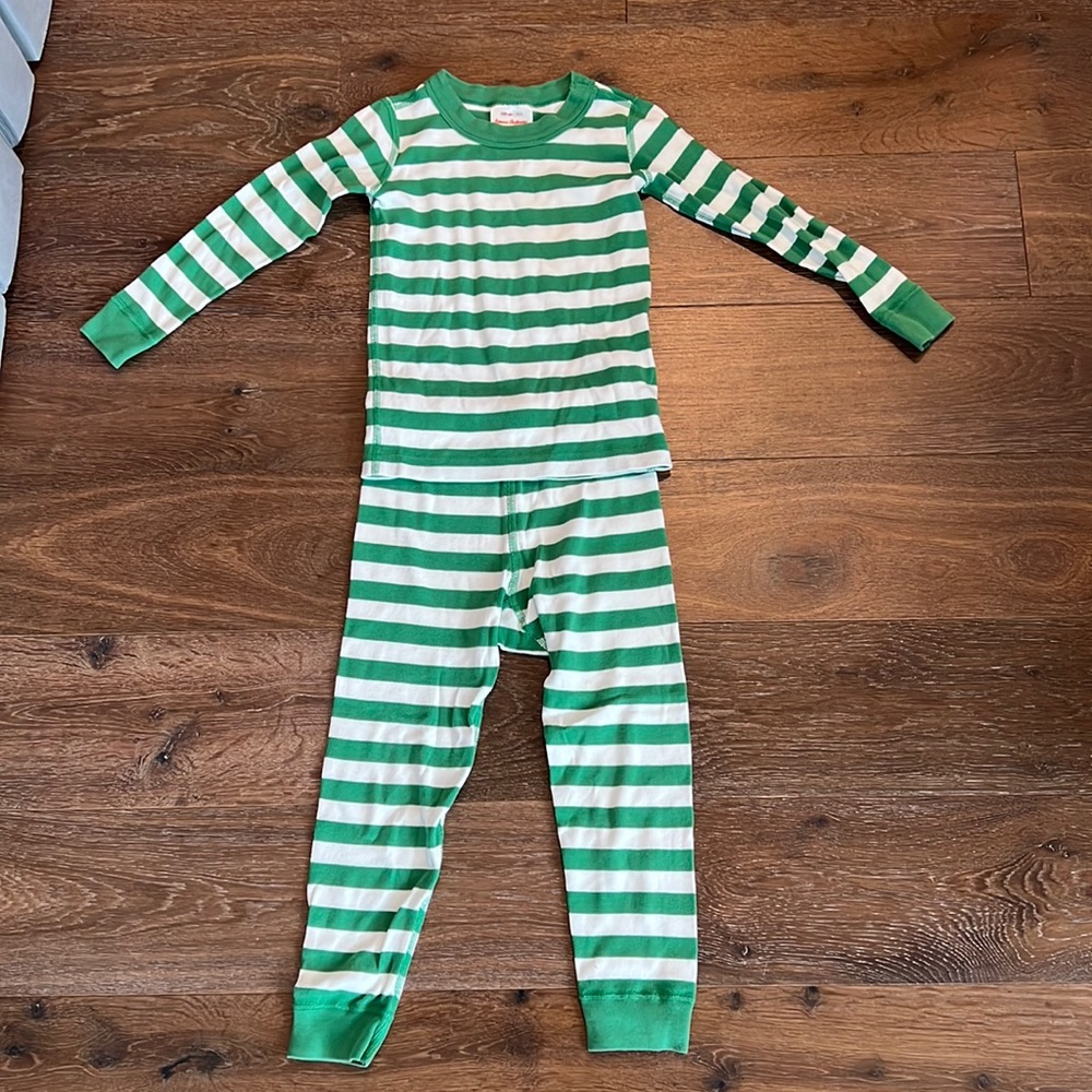 Hanna Andersson Green and White Stripe PJs